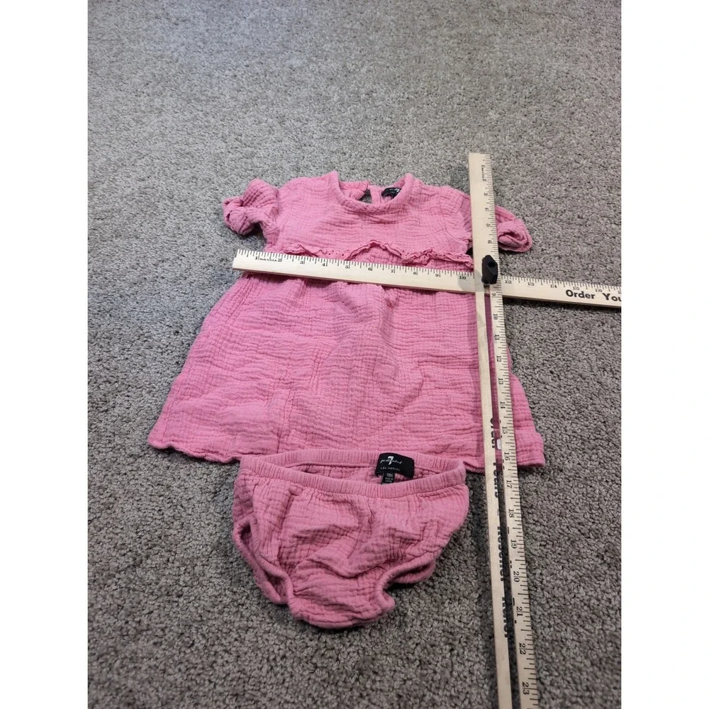 7 For All Mankind Baby‎ Pink Gauze Dress & Bloomer Set 18M Ruffled Trim
